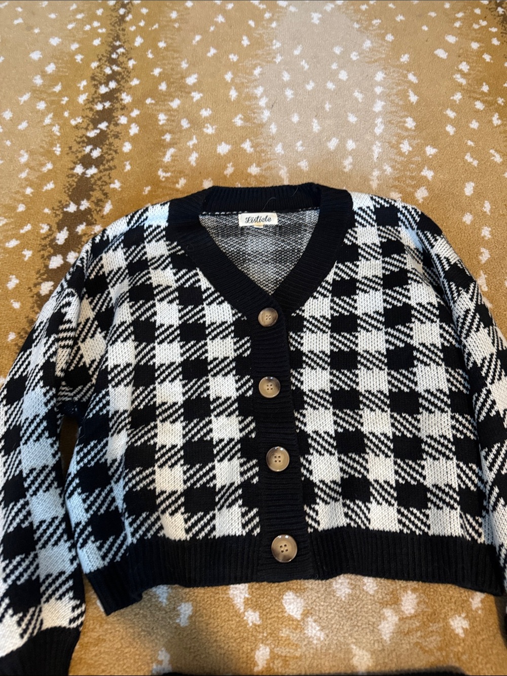 Listicle Black & White Houndstooth Button Cardigan & skirt set - Picture 2 of 4